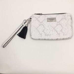 Victoria Secret faux vegan leather snake print white and silver wristlet
